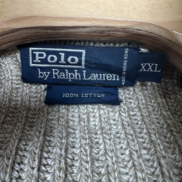 Polo Ralph Lauren Sweater Mens XXL Beige Ribbed Full Zip Mock Neck Cotton Knit - Picture 6 of 6